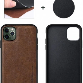 Husa X-Level iPhone 11 Pro Max din silicon si piele ecologica Luxury Leather, Maro - Img 2