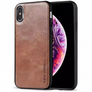 Husa X-Level iPhone X/Xs din silicon si piele ecologica Luxury Leather, Maro