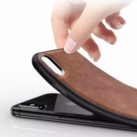Husa X-Level iPhone X/Xs Max din silicon si piele ecologica Luxury Leather, Maro - Img 3