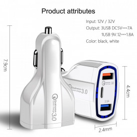 incarcator auto 3 porturi tip c usb fast charger planetphone 