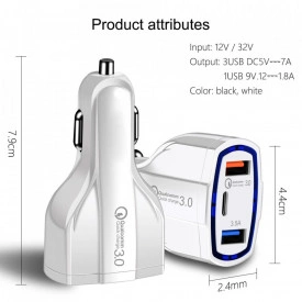 incarcator auto 3 porturi tip c usb fast charger planetphone 