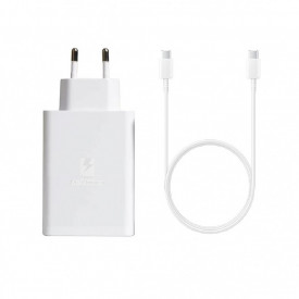 Incarcator retea 65 W Super Fast Charge 100-240V 1x USB-C 65W 1x USB-C 25W 1x USB-A 15W, compatibil cu Samsung, Huawei, Xiaomi, Oppo, si Cablu de date fast charge 90 cm Tip C, Type C, Alb