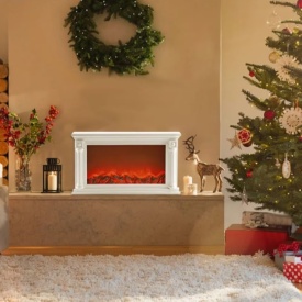 semineu decorativ electric cu flacari ieftin, alb