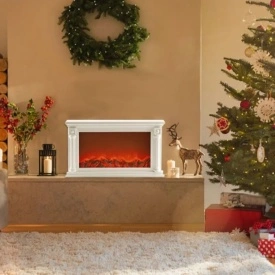 semineu decorativ electric cu flacari ieftin, alb