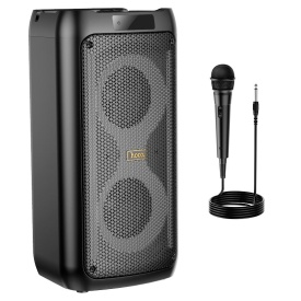 Boxa portabila outdoor, Hoco (HA6) - BT 5.3, cu microfon, Karaoke, Wireless, 4500mAh, TF Card, USB, AUX si TWS, 2x15W, RGB ambient light, Black - Img 5