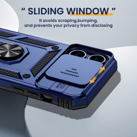 Husa antisoc Armor, compatibila cu iPhone 16 Pro, silicon si plastic, magnet inclus, inel prindere, stand pentru filme, Camera Slide, Bleumarin - Img 4