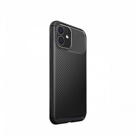 Husa antisoc iPhone 12 stil carbon, ultra slim, Negru, fashion look