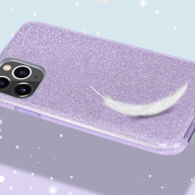 Husa iPhone 11 Pro ultra slim din silicon, cu 3 straturi protective, Fashion, cu sclipici Glitter, Mov - Img 2