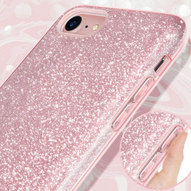 Husa iPhone 7, ultra slim din silicon, cu 3 straturi protective, Fashion, cu sclipici Glitter, Roz - Img 5