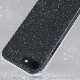Husa iPhone 7 ultra slim din silicon, cu 3 straturi protective, Fashion, cu sclipici Glitter, Negru - Img 3