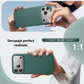 husa iphone 17 pro verde din silicon si catifea la interior planetphone