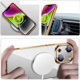 husa iphone 13 magsafe transparenta margini aurii planetphone