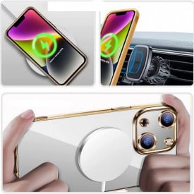 husa iphone 14 magsafe transparenta margini aurii planetphone