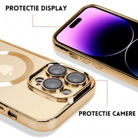 husa iphone 15 pro magsafe transparenta margini aurii planetphone