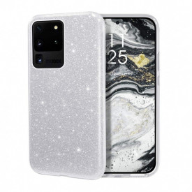 Husa Samsung Galaxy S20 Ultra, ultra slim din silicon, cu 3 straturi protective, Fashion, cu sclipici Glitter, Argintiu