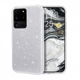 Husa Samsung Galaxy S20 Ultra, ultra slim din silicon, cu 3 straturi protective, Fashion, cu sclipici Glitter, Argintiu