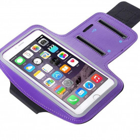 Husa telefon tip banderola, pentru alergat, sala, bicicleta, compatibila Samsung, iPhone, Huawei, Xiaomi, impermeabila, cu suport de chei si rama fluorescenta, Mov - Img 2