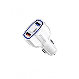 Incarcator auto fast charging cu 2 porturi USB si un port USB tip C, quick charge compatibil cu Samsung, Huawei, iPhone, Xiaomi, Nokia, 3.1 ah