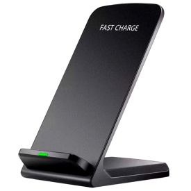 Încărcător wireless compatibil Qi, stand universal Fast Charge, pentru telefon, suport birou, negru