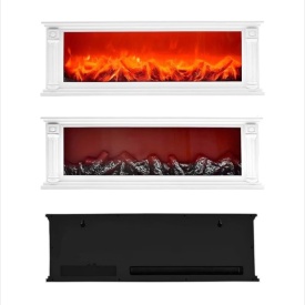Semineu electric decorativ, Lumina Led cu Simulare Flacari, Alimnetare priza sau baterii, Dimensiuni (LxH): 63*22 cm, Vintage, Alb - Img 6