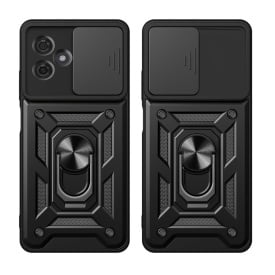 Husa antisoc Armor, compatibila cu Motorola Moto G84, silicon si plastic, magnet inclus, inel prindere, stand pentru filme, Camera Slide, Bleumarin - Img 3