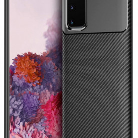 Husa antisoc Samsung Galaxy S20, stil carbon, ultra slim, Negru, fashion look - Img 4