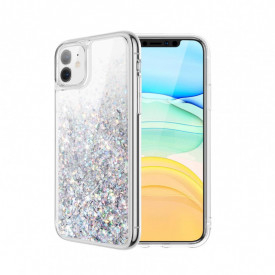 Husa compatibila cu iPhone 11 cu Apa si Sclipici, Lichid si Glitter, Fashion, Argintiu, PlanetPhone