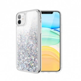 Husa compatibila cu iPhone 11 cu Apa si Sclipici, Lichid si Glitter, Fashion, Argintiu, PlanetPhone