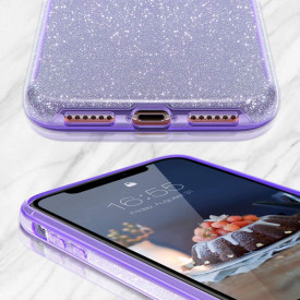 Husa iPhone 11 Pro ultra slim din silicon, cu 3 straturi protective, Fashion, cu sclipici Glitter, Mov - Img 3
