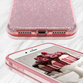 Husa iPhone 7, ultra slim din silicon, cu 3 straturi protective, Fashion, cu sclipici Glitter, Roz - Img 6