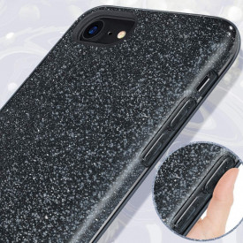 Husa iPhone 7 ultra slim din silicon, cu 3 straturi protective, Fashion, cu sclipici Glitter, Negru - Img 4