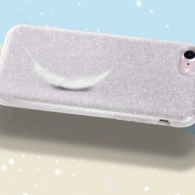 Husa iPhone 7 ultra slim din silicon, cu 3 straturi protective, Fashion, cu sclipici Glitter, Argintiu - Img 4