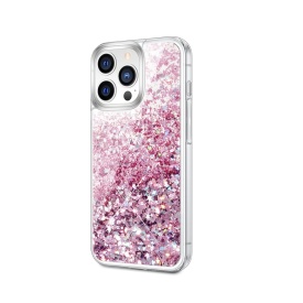 Husa pentru iPhone 15 Pro, cu Apa si Sclipici, Glitter, Fashion, protectie camera, Premium Quality, Roz