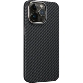 Husa protectie din Kevlar pentru iPhone 15 Pro, din Fibra de Carbon, Aramida, ultra slim, ultra rezistenta, protectie camera, Negru