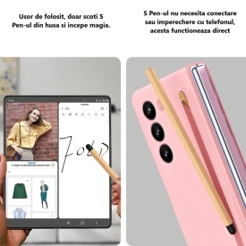 husa samsung z fold 5 cu s pen roz planetphone