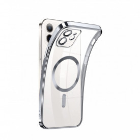 Husa protectie tip MagSafe iPhone 11, transparenta cu margini colorate Argintiu, slim