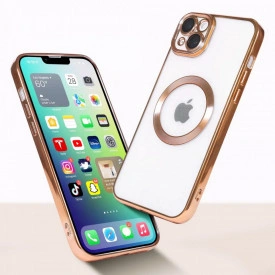 husa iphone 13 magsafe transparenta margini aurii planetphone