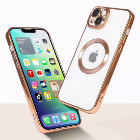 husa iphone 14 magsafe transparenta margini aurii planetphone