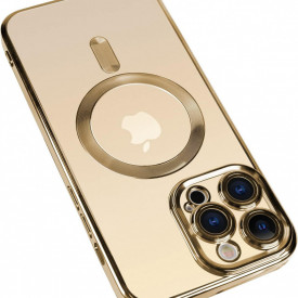 husa iphone 15 pro magsafe transparenta margini aurii planetphone