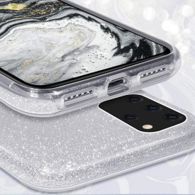 Husa Samsung Galaxy S20 Plus, ultra slim din silicon, cu 3 straturi protective, Fashion, cu sclipici Glitter, Argintiu - Img 4