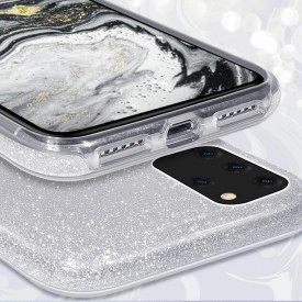 Husa Samsung Galaxy S20 Plus, ultra slim din silicon, cu 3 straturi protective, Fashion, cu sclipici Glitter, Argintiu - Img 4