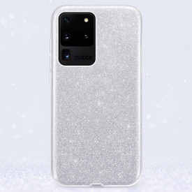 Husa Samsung Galaxy S20 Ultra, ultra slim din silicon, cu 3 straturi protective, Fashion, cu sclipici Glitter, Argintiu - Img 2