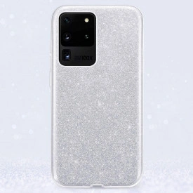 Husa Samsung Galaxy S20 Ultra, ultra slim din silicon, cu 3 straturi protective, Fashion, cu sclipici Glitter, Argintiu - Img 2
