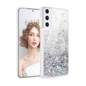 Husa Samsung Galaxy S21 Plus, cu Apa si Sclipici, Lichid si Glitter, Fashion, protectie camera, Argintiu