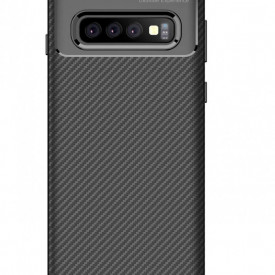 Husa stil carbon Samsung Galaxy S10, antisoc, ultra slim, Negru, fashion look, auto focus