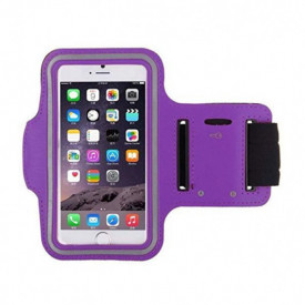 Husa telefon tip banderola, pentru alergat, sala, bicicleta, compatibila Samsung, iPhone, Huawei, Xiaomi, impermeabila, cu suport de chei si rama fluorescenta, Mov - Img 3