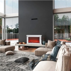 semineu decorativ electric cu flacari ieftin, alb