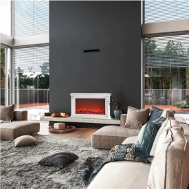 semineu decorativ electric cu flacari ieftin, alb