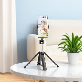 Suport Stand Hoco (K18), tip Selfie Stick & Trepied 2 in 1, Telescopic, Inox, cu Telecomanda BT, BLACK - Img 5