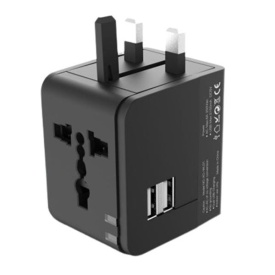 Adaptor Priza, XO (WL01) - multi format, cu 2 porturi USB pentru încărcare rapidă. Compatibil UK, EU și US, BLACK